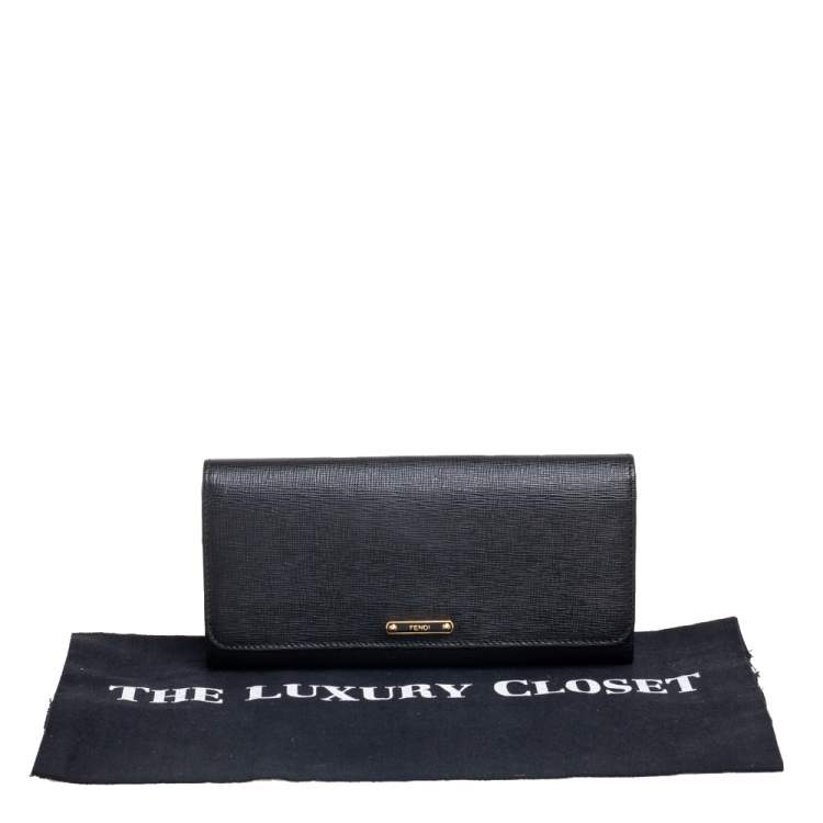 Pre Owned Fendi Black Leather Continental Wallet