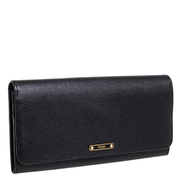 Pre Owned Fendi Black Leather Continental Wallet