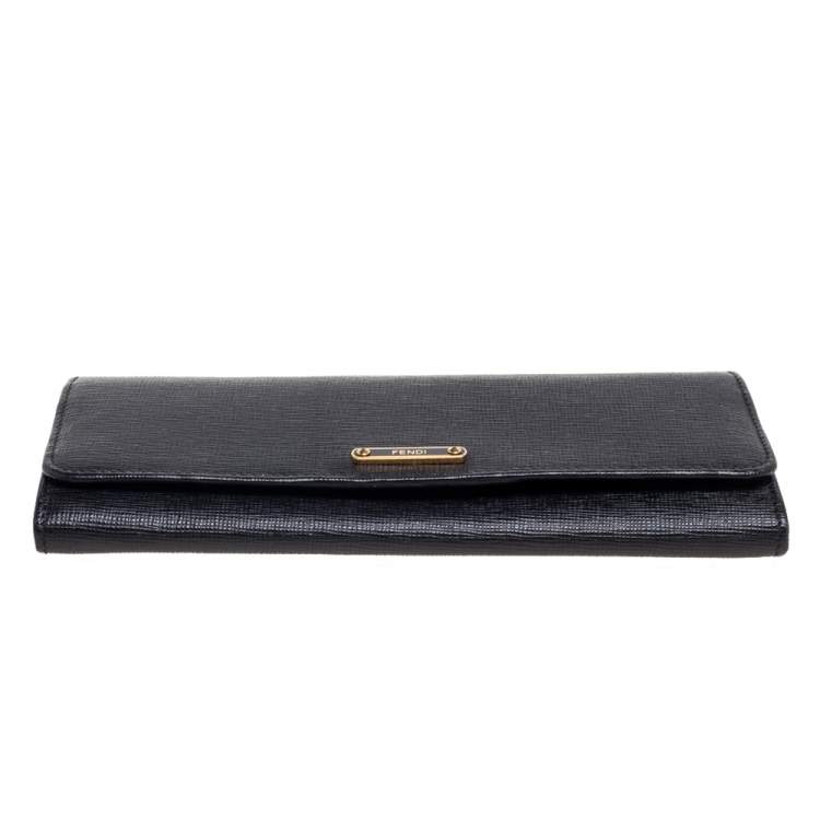 Pre Owned Fendi Black Leather Continental Wallet