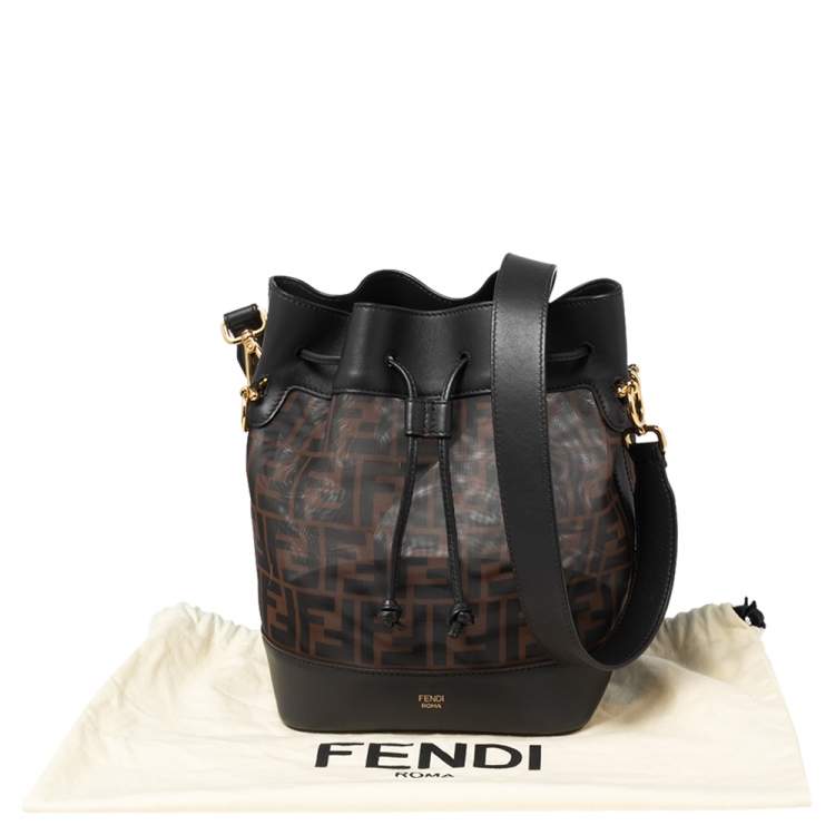 Pre Owned Fendi Brown Zucca Mesh And Leather Mon Tresor Grande Bucket Bag