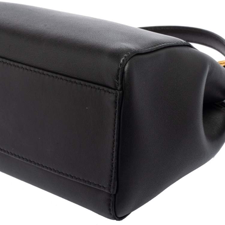 Pre Owned Fendi Black Leather Mini Peekaboo Top Handle Bag