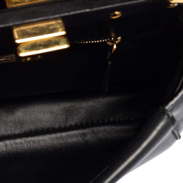 Pre Owned Fendi Black Leather Mini Peekaboo Top Handle Bag
