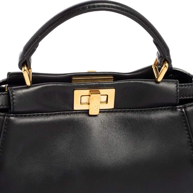 Pre Owned Fendi Black Leather Mini Peekaboo Top Handle Bag