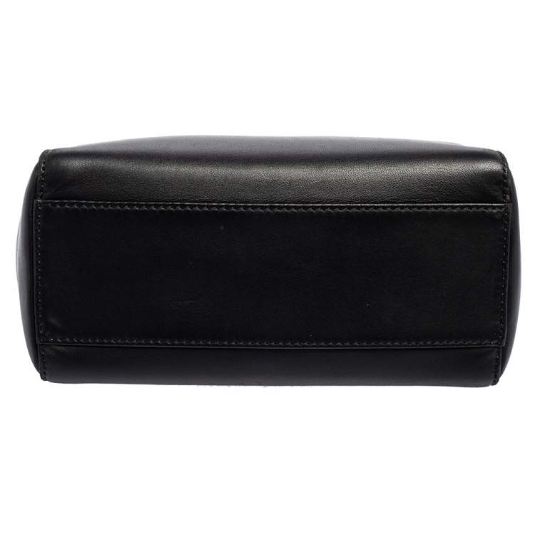 Pre Owned Fendi Black Leather Mini Peekaboo Top Handle Bag