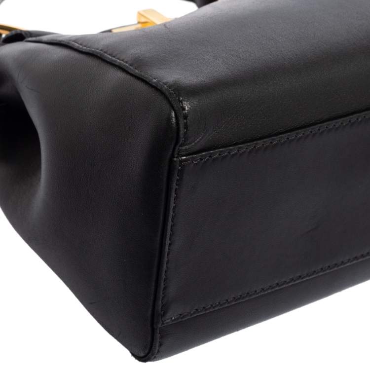 Pre Owned Fendi Black Leather Mini Peekaboo Top Handle Bag