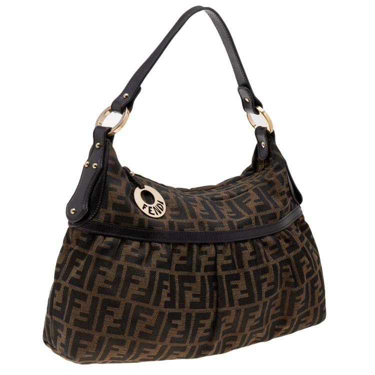 Pre Owned Fendi Tobacco Zucca Canvas and Leather Chef Hobo
