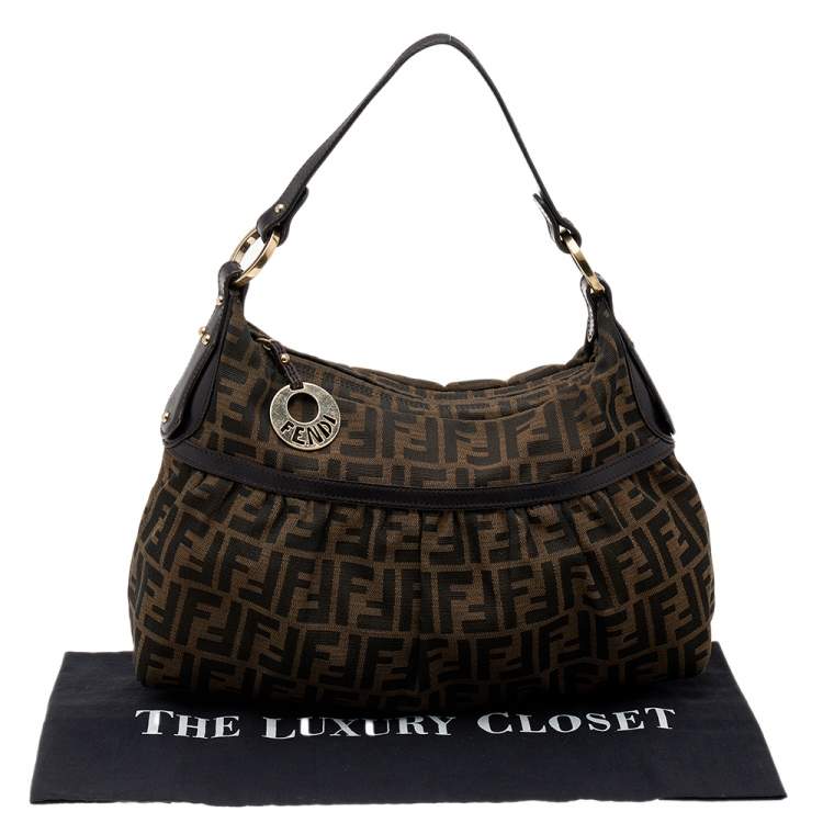 Pre Owned Fendi Tobacco Zucca Canvas and Leather Chef Hobo