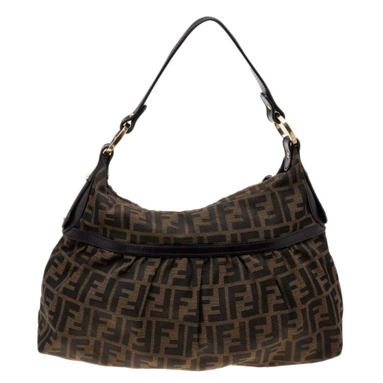 Pre Owned Fendi Tobacco Zucca Canvas and Leather Chef Hobo
