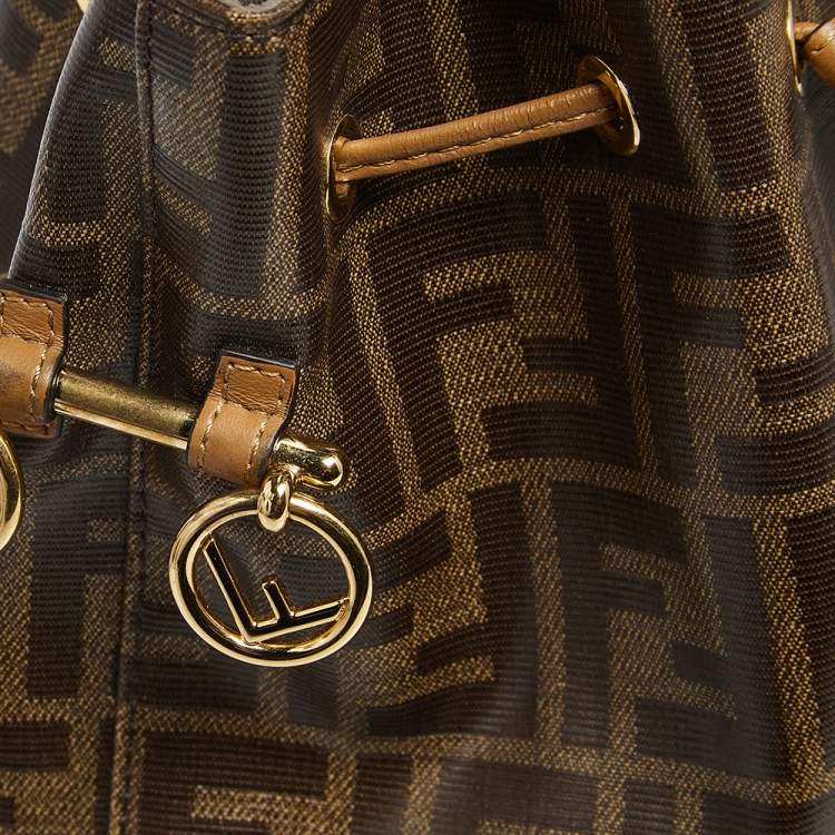 Pre Owned Fendi Brown Zucca Coated Canvas and Leather Mon Tresor Drawstring Bucket Bag