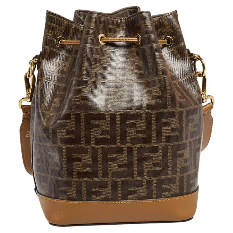 Pre Owned Fendi Brown Zucca Coated Canvas and Leather Mon Tresor Drawstring Bucket Bag