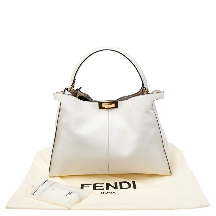 مملوكة مسبقًا Fendi White Leather Medium Peekaboo X Lite Top Handle Bag