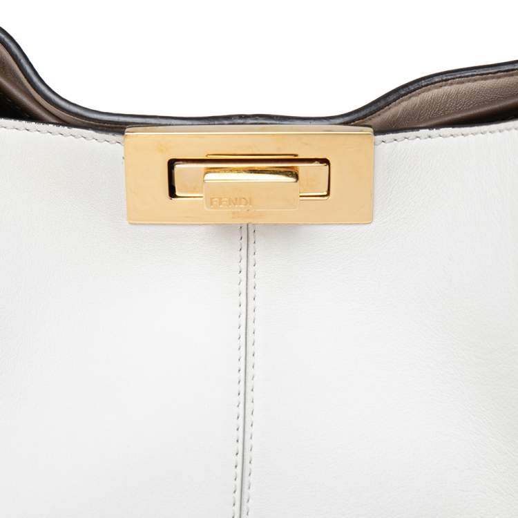 مملوكة مسبقًا Fendi White Leather Medium Peekaboo X Lite Top Handle Bag