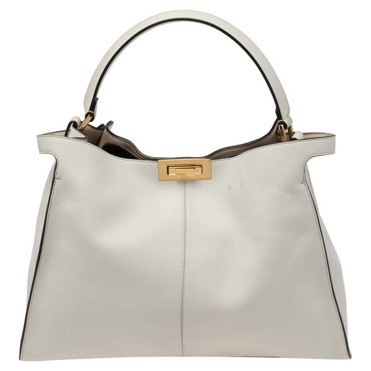 مملوكة مسبقًا Fendi White Leather Medium Peekaboo X Lite Top Handle Bag