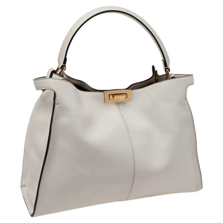 مملوكة مسبقًا Fendi White Leather Medium Peekaboo X Lite Top Handle Bag