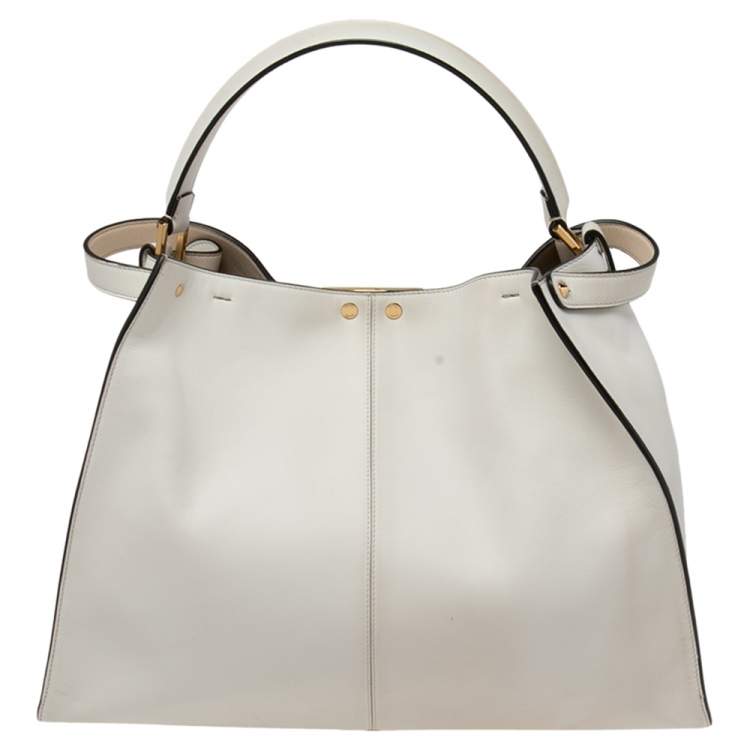 مملوكة مسبقًا Fendi White Leather Medium Peekaboo X Lite Top Handle Bag