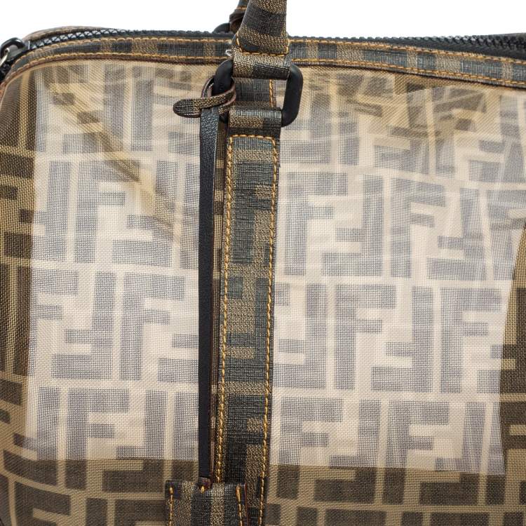 Pre Owned Fendi Tobacco Zucca Mesh and Coated Canvas Boston Duffel Bag