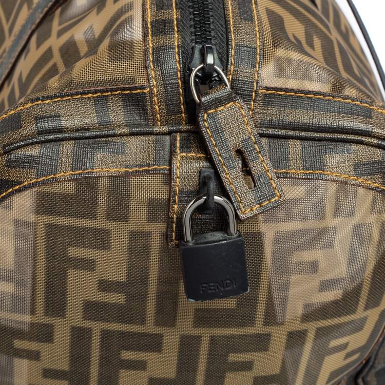 Pre Owned Fendi Tobacco Zucca Mesh and Coated Canvas Boston Duffel Bag