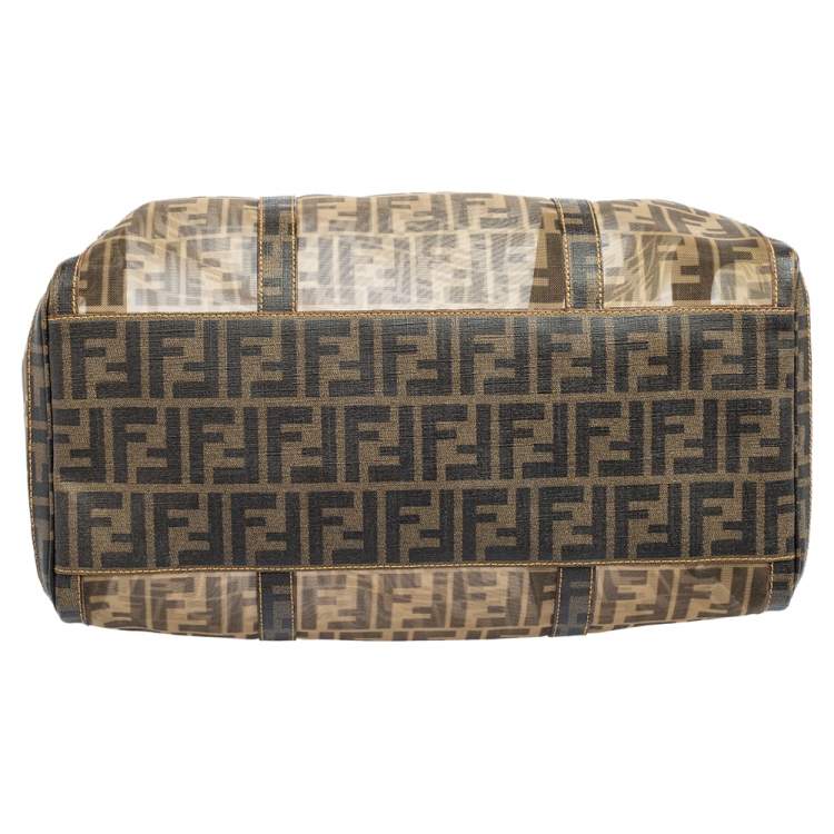Pre Owned Fendi Tobacco Zucca Mesh and Coated Canvas Boston Duffel Bag