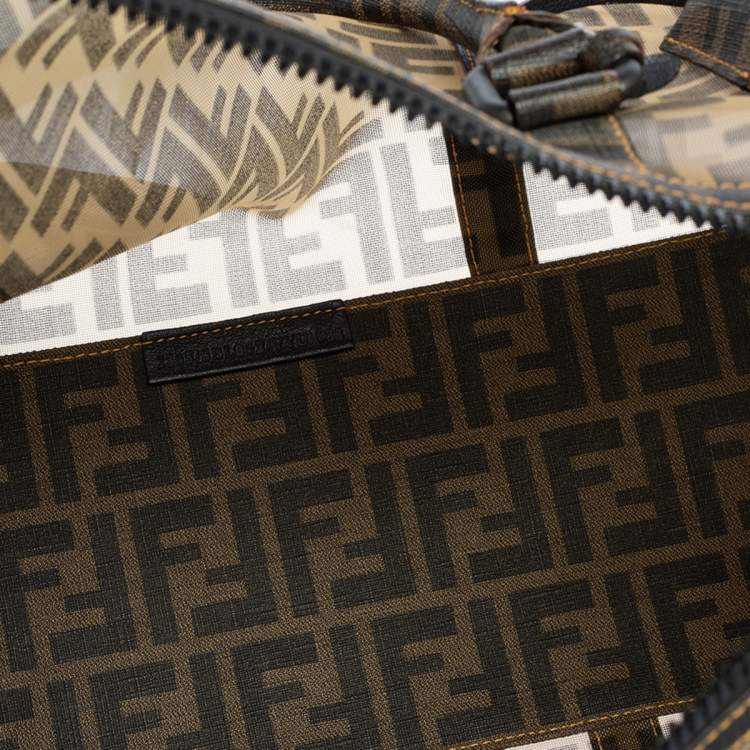 Pre Owned Fendi Tobacco Zucca Mesh and Coated Canvas Boston Duffel Bag