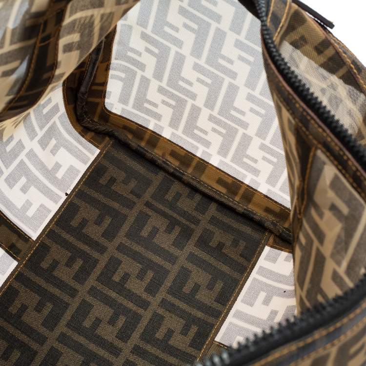 Pre Owned Fendi Tobacco Zucca Mesh and Coated Canvas Boston Duffel Bag