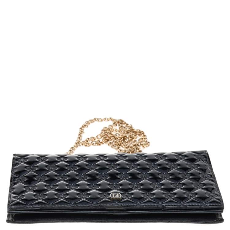 Pre Owned Fendi Black Patent Leather Fendilicious Wallet On Chain