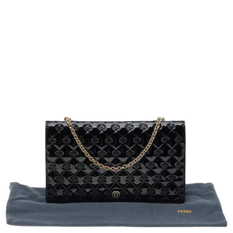 Pre Owned Fendi Black Patent Leather Fendilicious Wallet On Chain