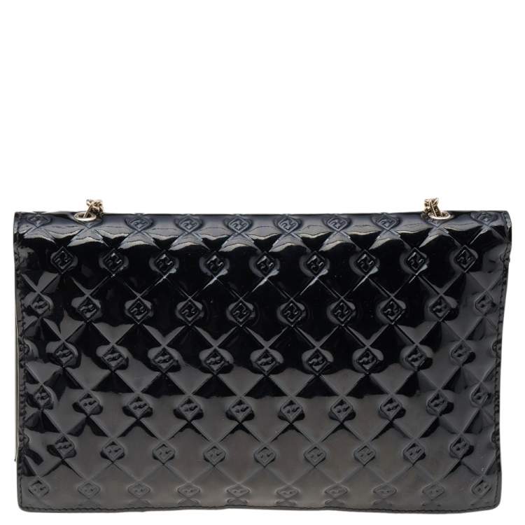 Pre Owned Fendi Black Patent Leather Fendilicious Wallet On Chain