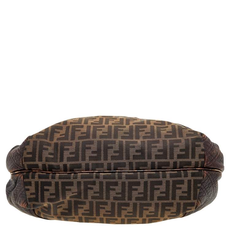 Pre Owned Fendi Tobacco Zucca Canvas And Leather Spy Hobo