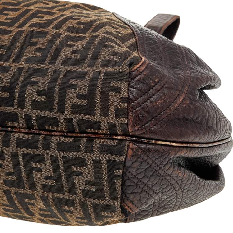 Pre Owned Fendi Tobacco Zucca Canvas And Leather Spy Hobo