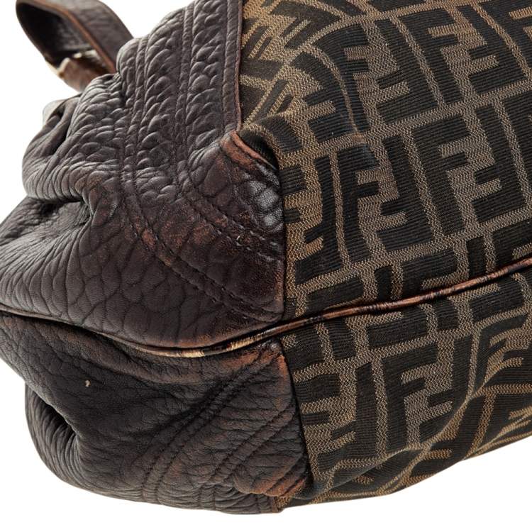 Pre Owned Fendi Tobacco Zucca Canvas And Leather Spy Hobo