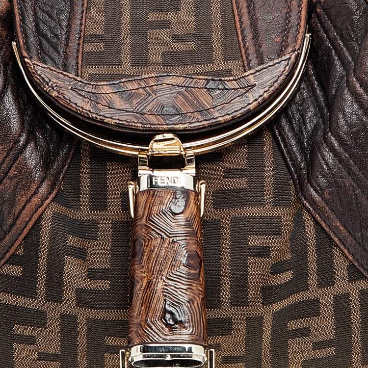 Pre Owned Fendi Tobacco Zucca Canvas And Leather Spy Hobo