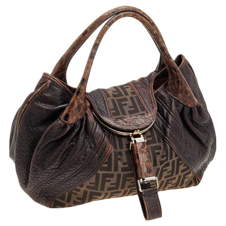 Pre Owned Fendi Tobacco Zucca Canvas And Leather Spy Hobo