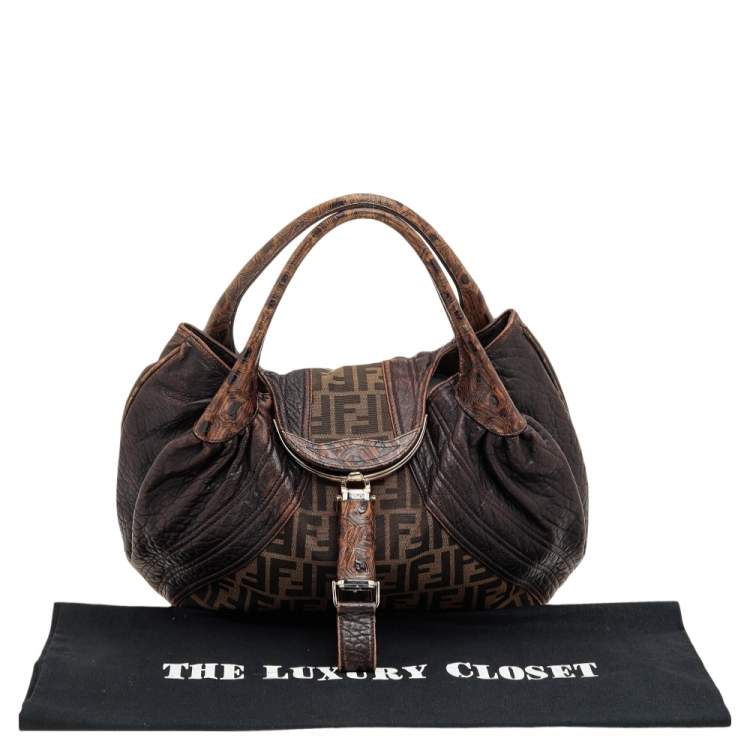 Pre Owned Fendi Tobacco Zucca Canvas And Leather Spy Hobo