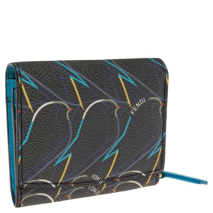 Pre Owned Fendi Multicolor Ellite Birds Print Coated Canvas Flap Compact Wallet