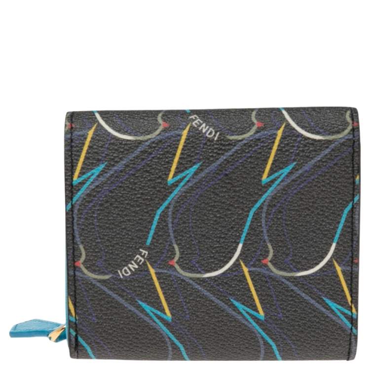 Pre Owned Fendi Multicolor Ellite Birds Print Coated Canvas Flap Compact Wallet