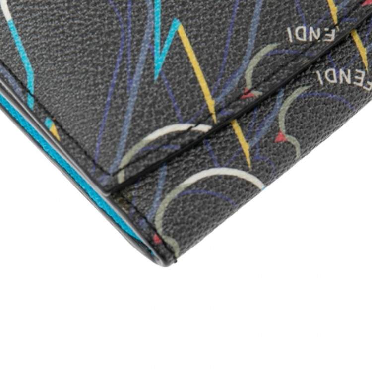 Pre Owned Fendi Multicolor Ellite Birds Print Coated Canvas Flap Compact Wallet