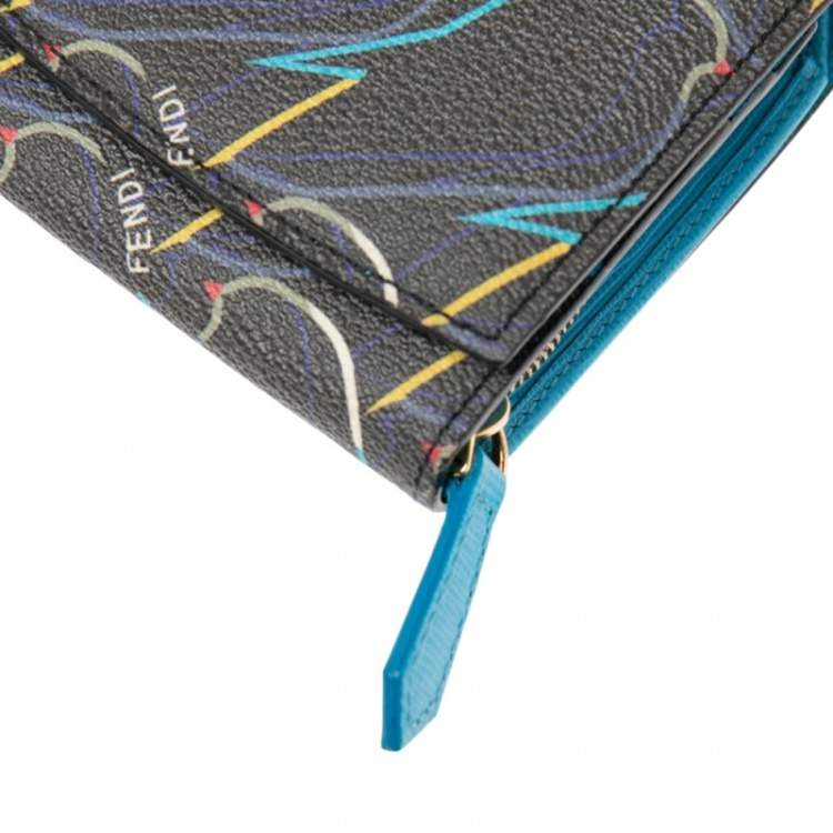 Pre Owned Fendi Multicolor Ellite Birds Print Coated Canvas Flap Compact Wallet
