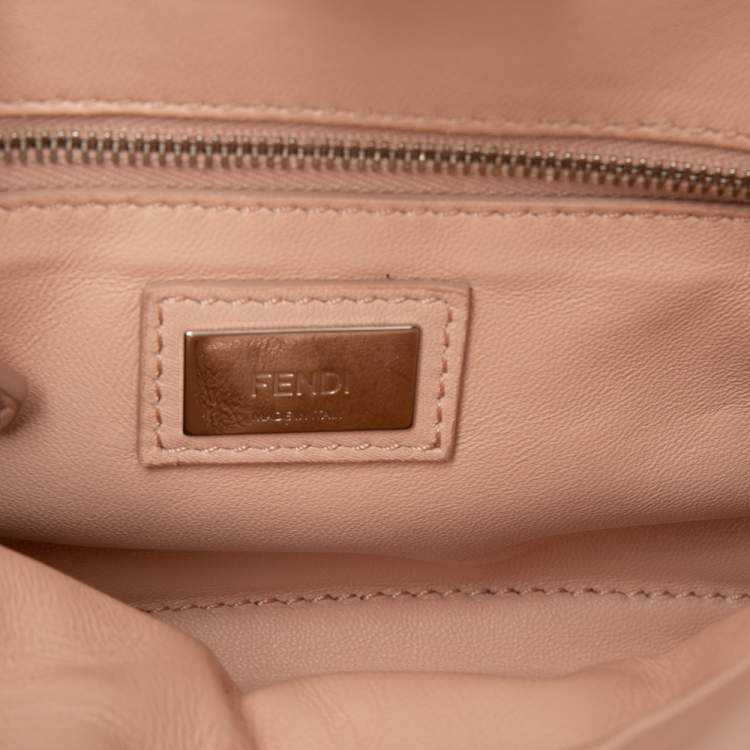 Pre Owned Fendi Beige Leather Sequin Embellished Mini Peekaboo Top Handle Bag