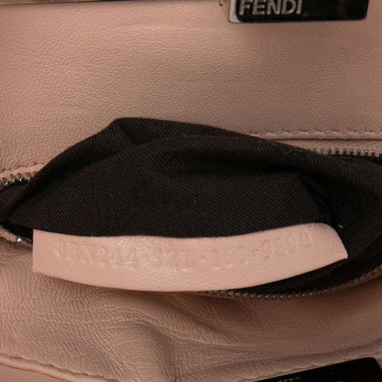 Pre Owned Fendi Beige Leather Sequin Embellished Mini Peekaboo Top Handle Bag