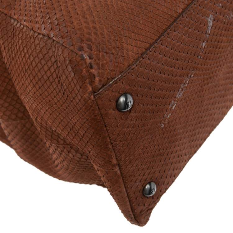 Pre Owned Fendi Cinnamon Brown Python Large Peekaboo Top Handle Bag