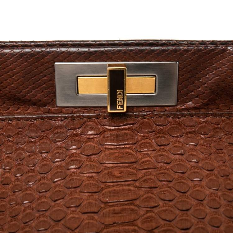 Pre Owned Fendi Cinnamon Brown Python Large Peekaboo Top Handle Bag