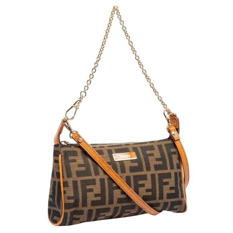 مملوكة مسبقًا Fendi Tobacco/Mustard Zucca Canvas Mini Chain Pochette 