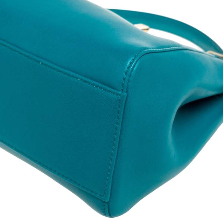 Pre Owned Fendi Peacock Green Leather Mini Peekaboo Top Handle Bag
