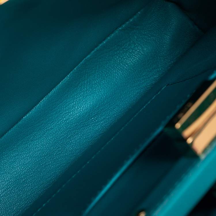 Pre Owned Fendi Peacock Green Leather Mini Peekaboo Top Handle Bag