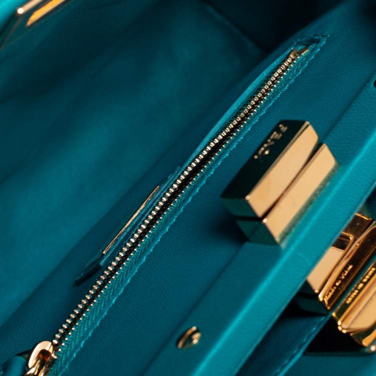 Pre Owned Fendi Peacock Green Leather Mini Peekaboo Top Handle Bag