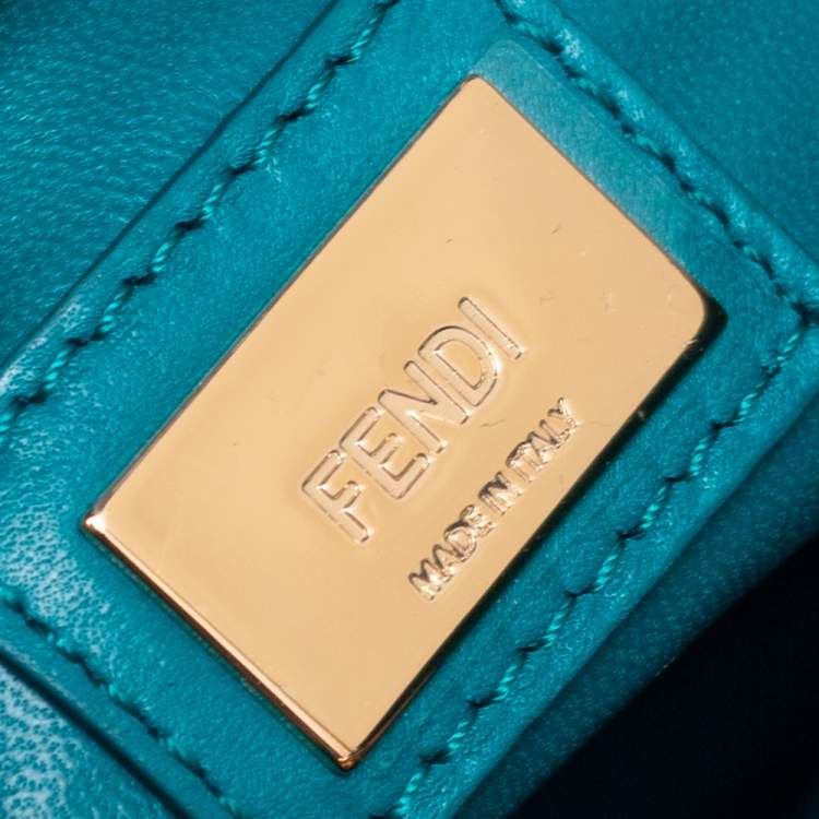 Pre Owned Fendi Peacock Green Leather Mini Peekaboo Top Handle Bag