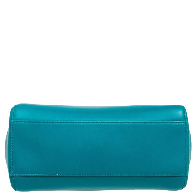 Pre Owned Fendi Peacock Green Leather Mini Peekaboo Top Handle Bag