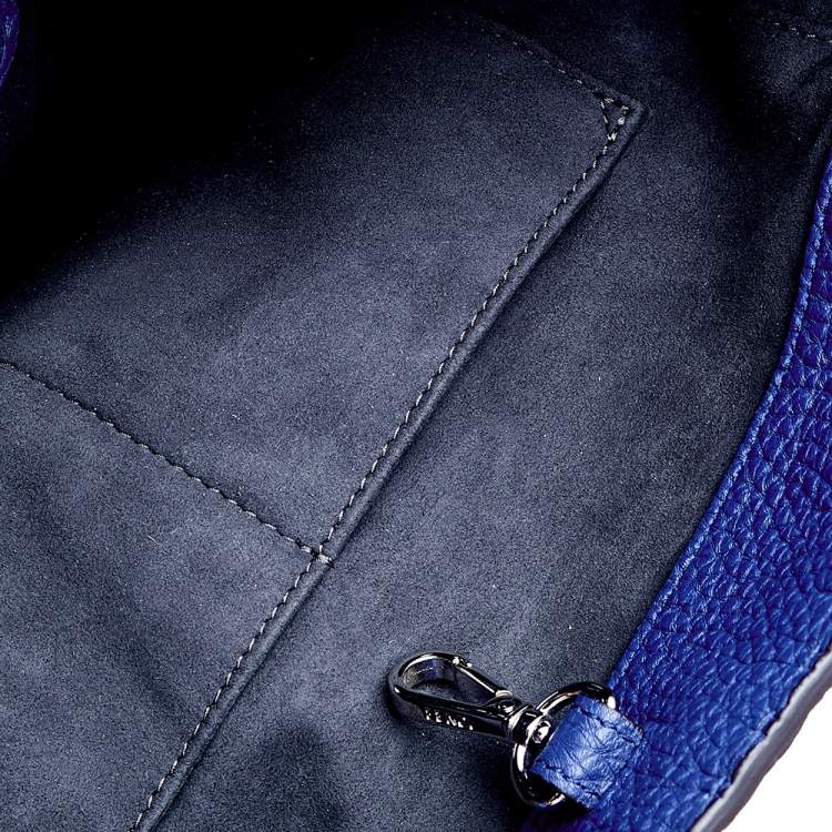 Pre Owned Fendi Blue Selleria Leather and Suede Small Scalloped Anna Bucket Bag