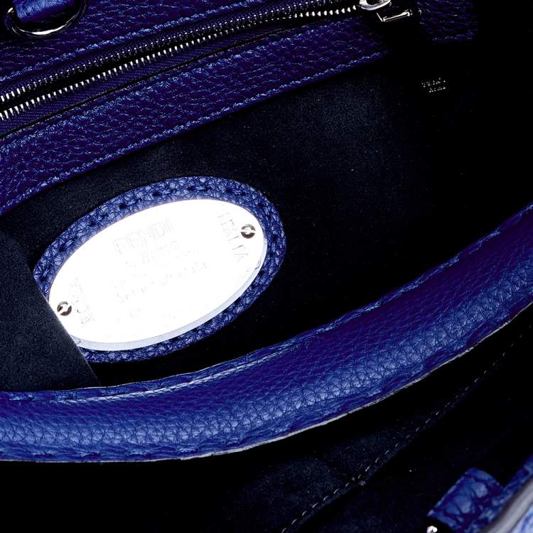 Pre Owned Fendi Blue Selleria Leather and Suede Small Scalloped Anna Bucket Bag