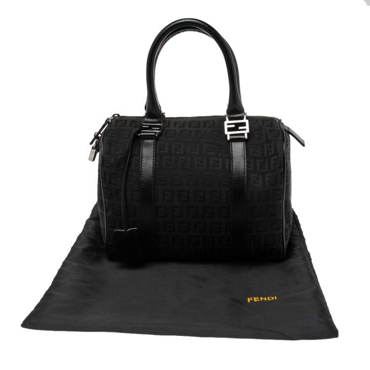 Pre Owned Fendi Black Zucchino Canvas and Leather Forever Bauletto Bag